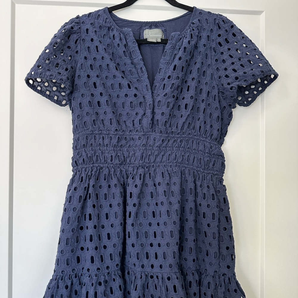 Anthropologie Navy Eyelet Mini Dress